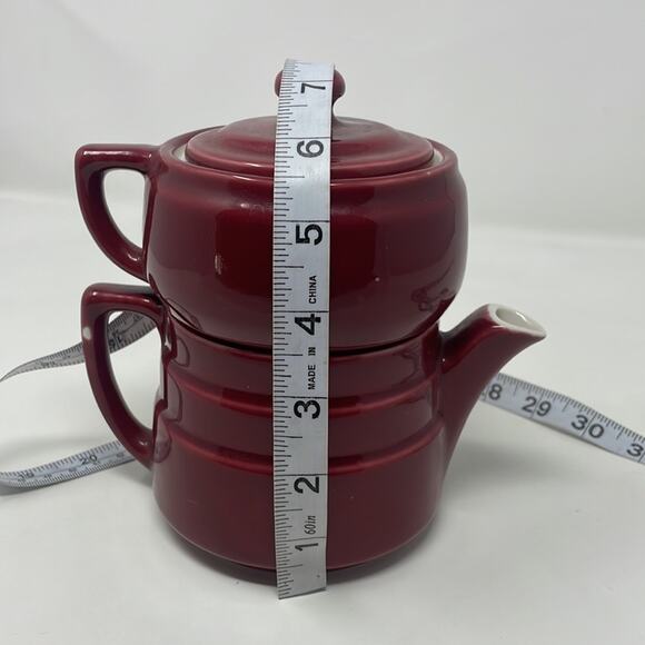 Three piece maroon Coorsite Pottery teapot infuser - Picture 12 of 12